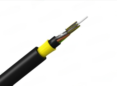 Fibra óptica ADSS Singlemode G657 A1, con un alcance de 100m y una resistencia de tracción de 1100N. Diseño con funda de PE y diámetro de 8.9mm, con 12 fibras."