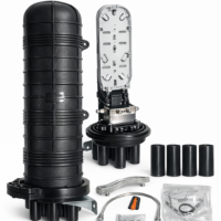 Mufla de fibra óptica vertical tipo domo para 24 y 48 fibras con 1 entrada y 4 salidas