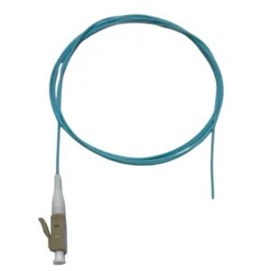 Pigtail multimodo LC/UPC OM4 de 1 metro, chaqueta aqua de 0.9mm para redes de alta velocidad.